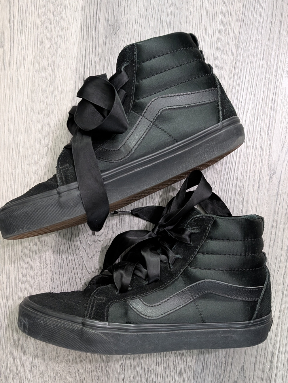Vans Sk8-Hi Black Ballerina Satin & Suede High Tops with Ribbon Laces